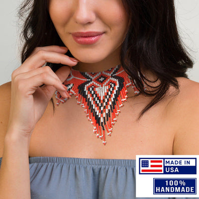 SALE 50% OFF - Handmade Beaded Red Seed Bead Choker Necklace Unisex With Native American Style
