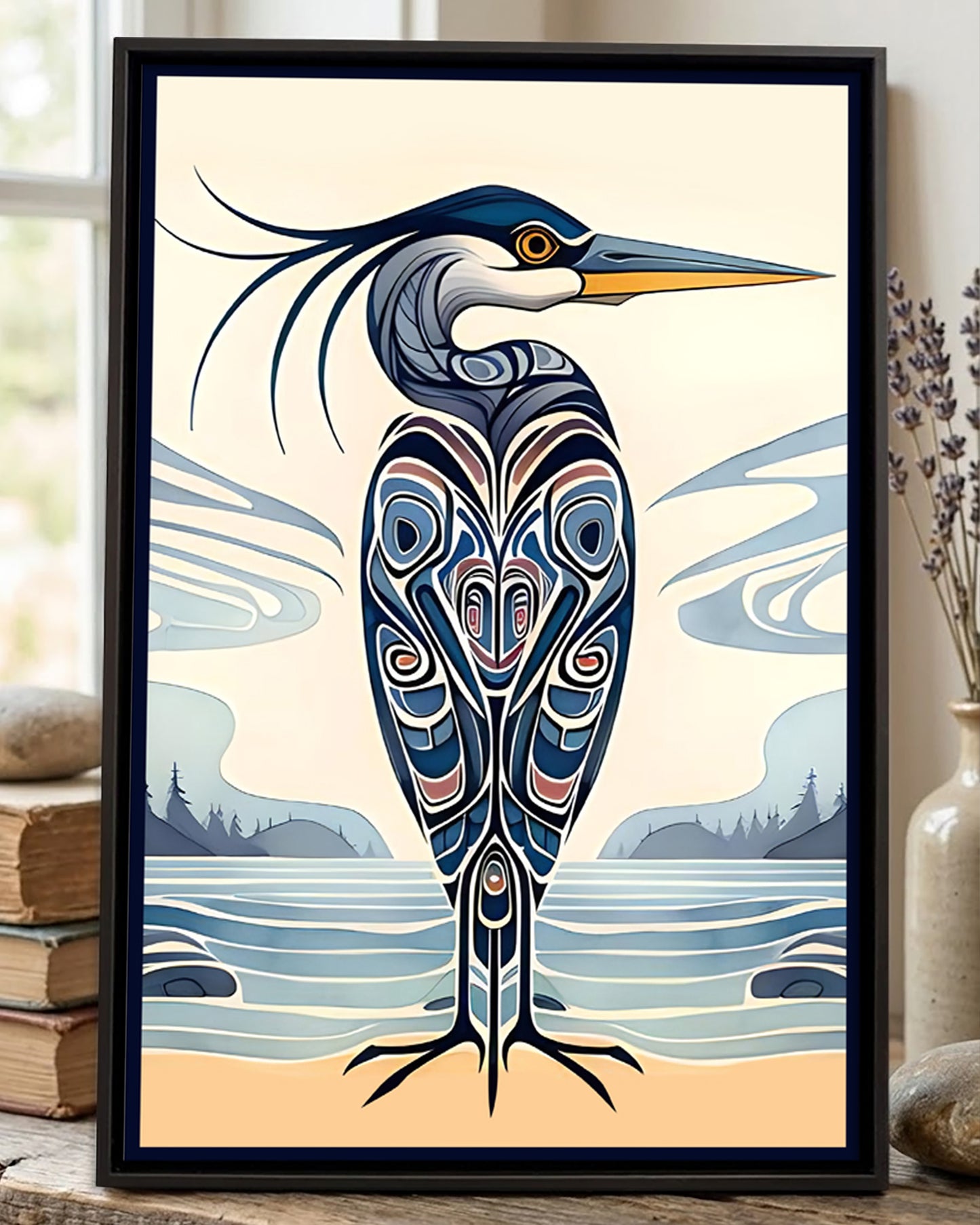 Native Heron Art Poster - Canvas