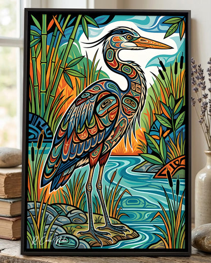 Native Heron Art Poster - Canvas