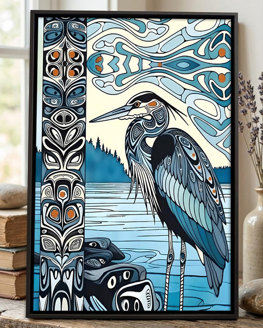 Native Heron Art Poster - Canvas
