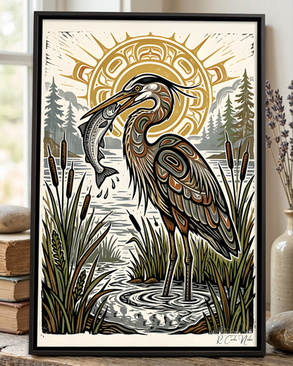 Native Heron Art Poster - Canvas