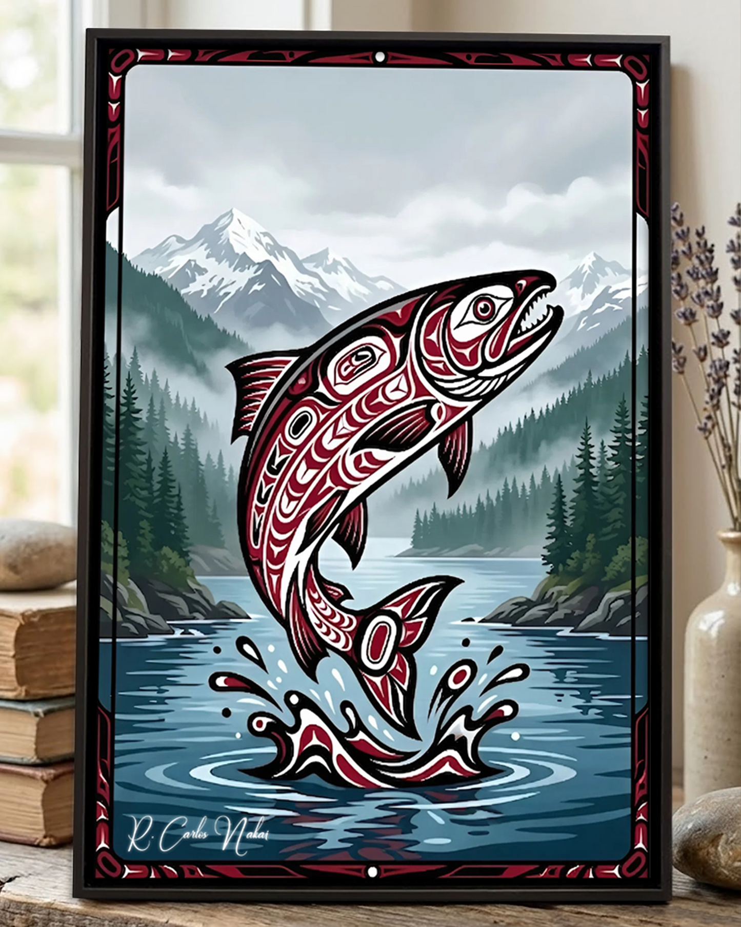 Native Salmon Art Poster - Canvas
