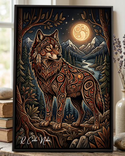 Native Wolf Art Poster - Canvas