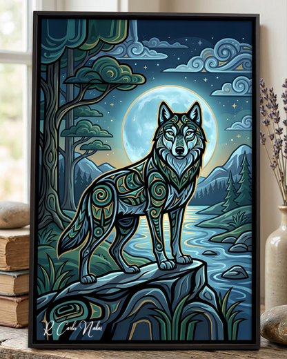 Native Wolf Art Poster - Canvas