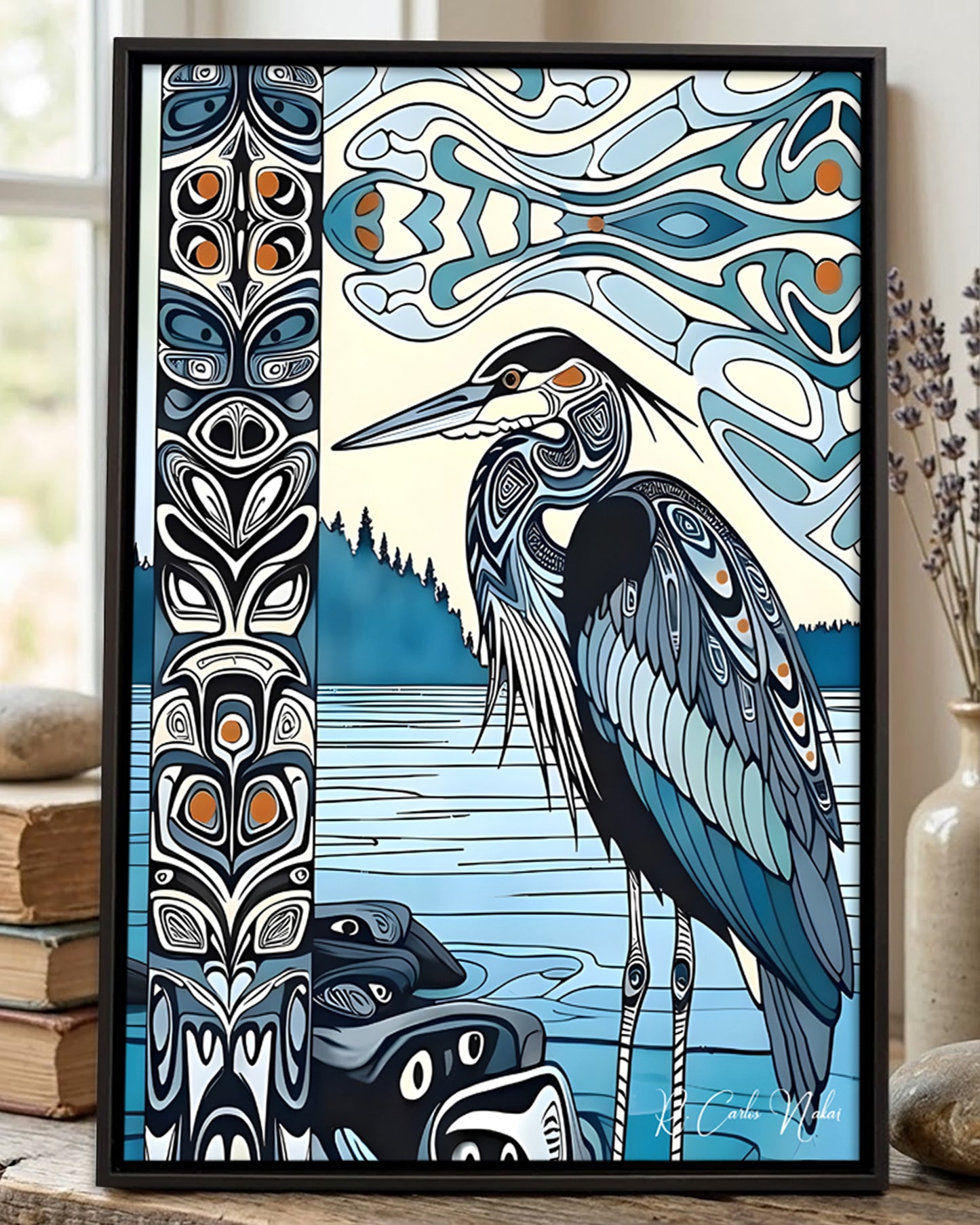 Native Heron Art Poster - Canvas