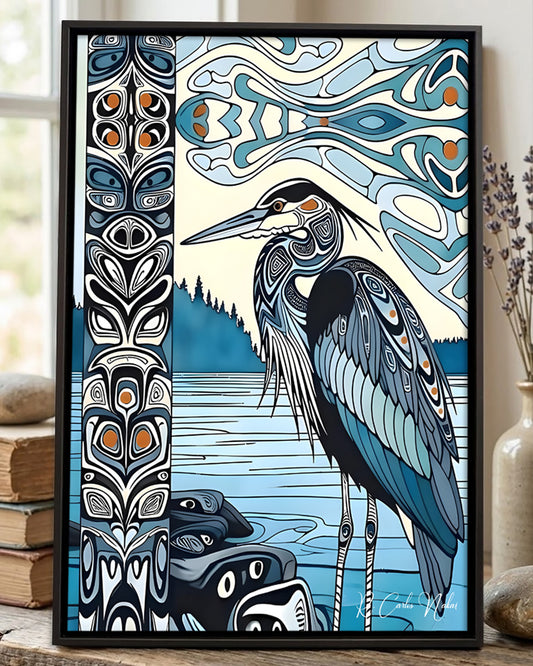 Native Heron Art Poster - Canvas