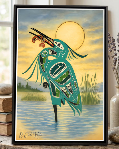 Native Heron Art Poster - Canvas