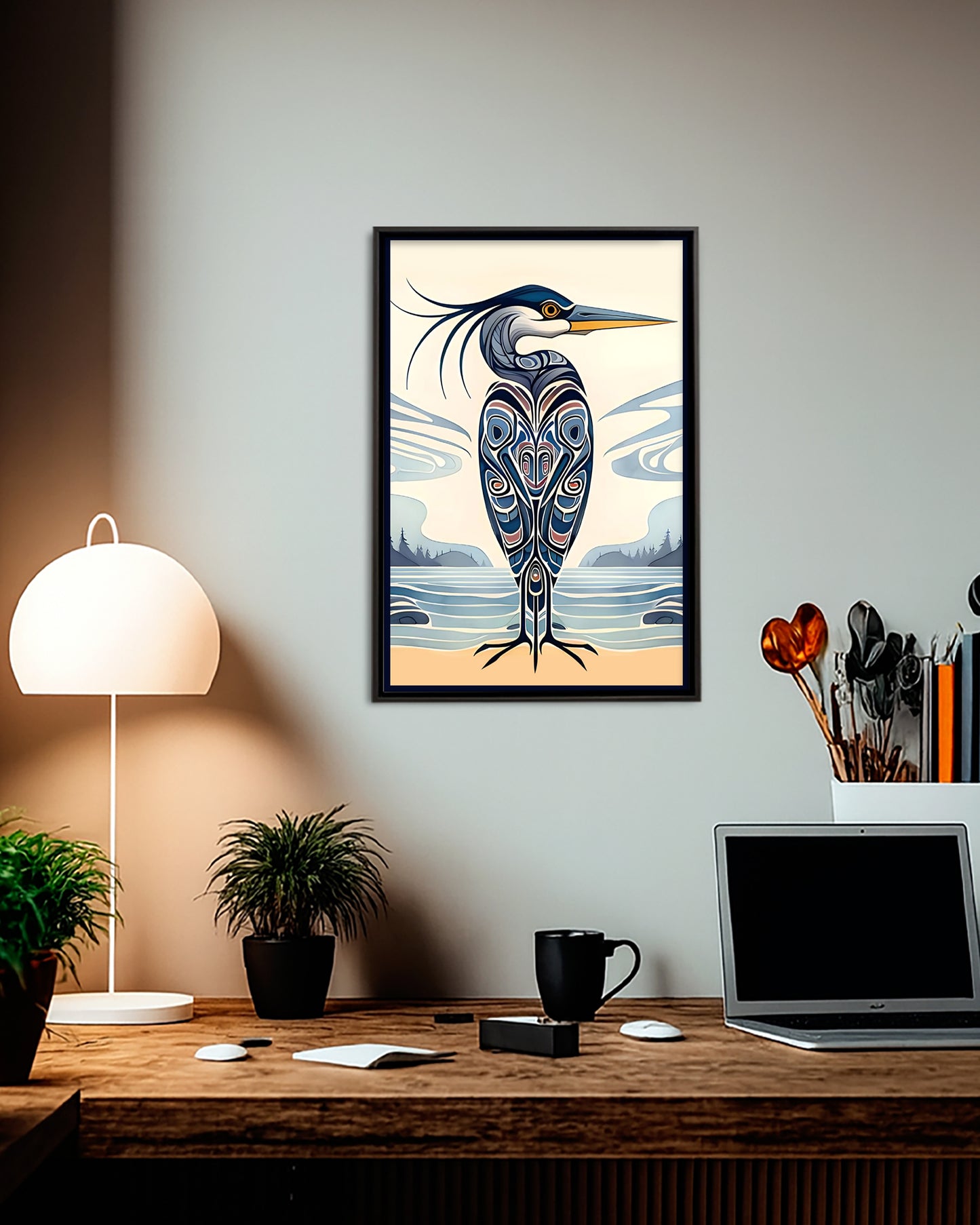 Native Heron Art Poster - Canvas