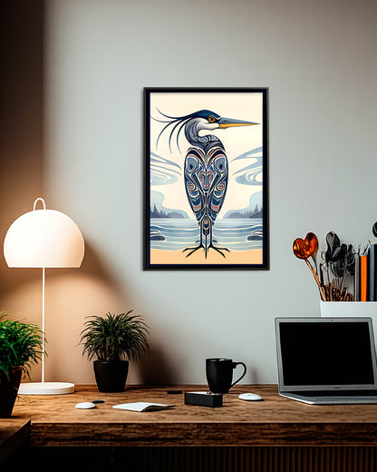Native Heron Art Poster - Canvas
