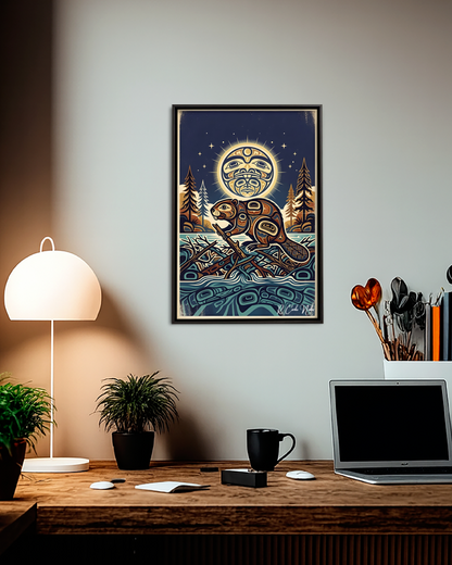 Native Beaver Art Poster - Canvas