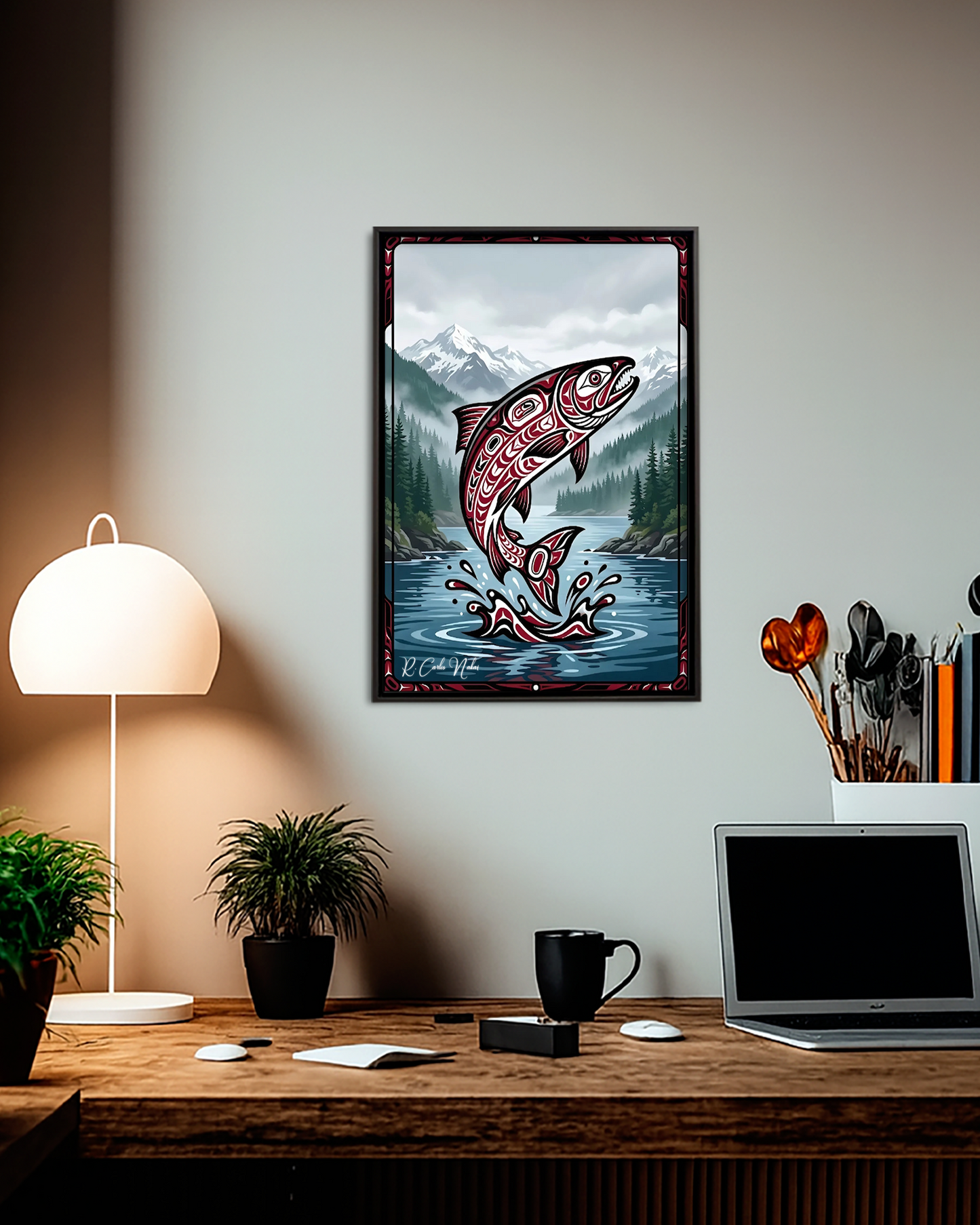Native Salmon Art Poster - Canvas