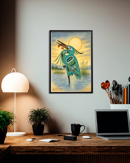 Native Heron Art Poster - Canvas