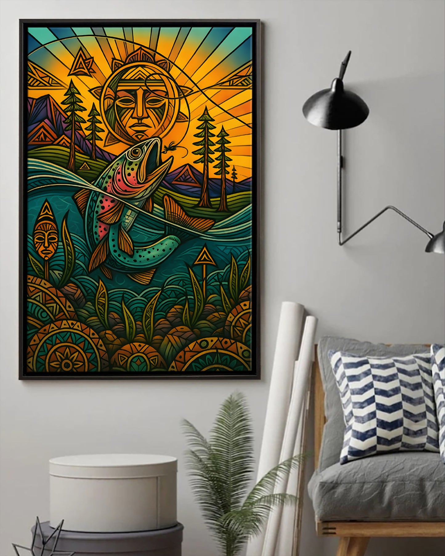 Native Salmon Art Poster - Canvas
