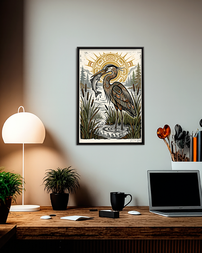 Native Heron Art Poster - Canvas