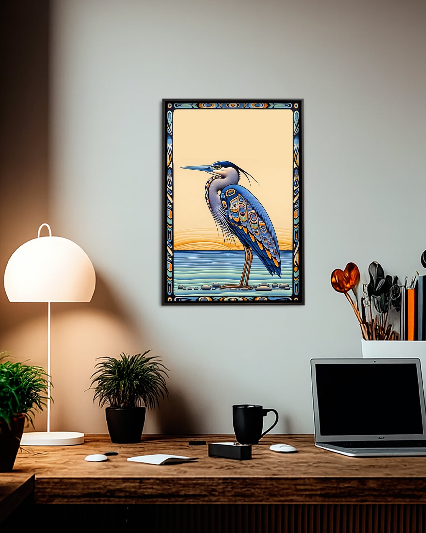Native Heron Art Poster - Canvas