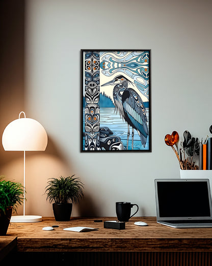 Native Heron Art Poster - Canvas