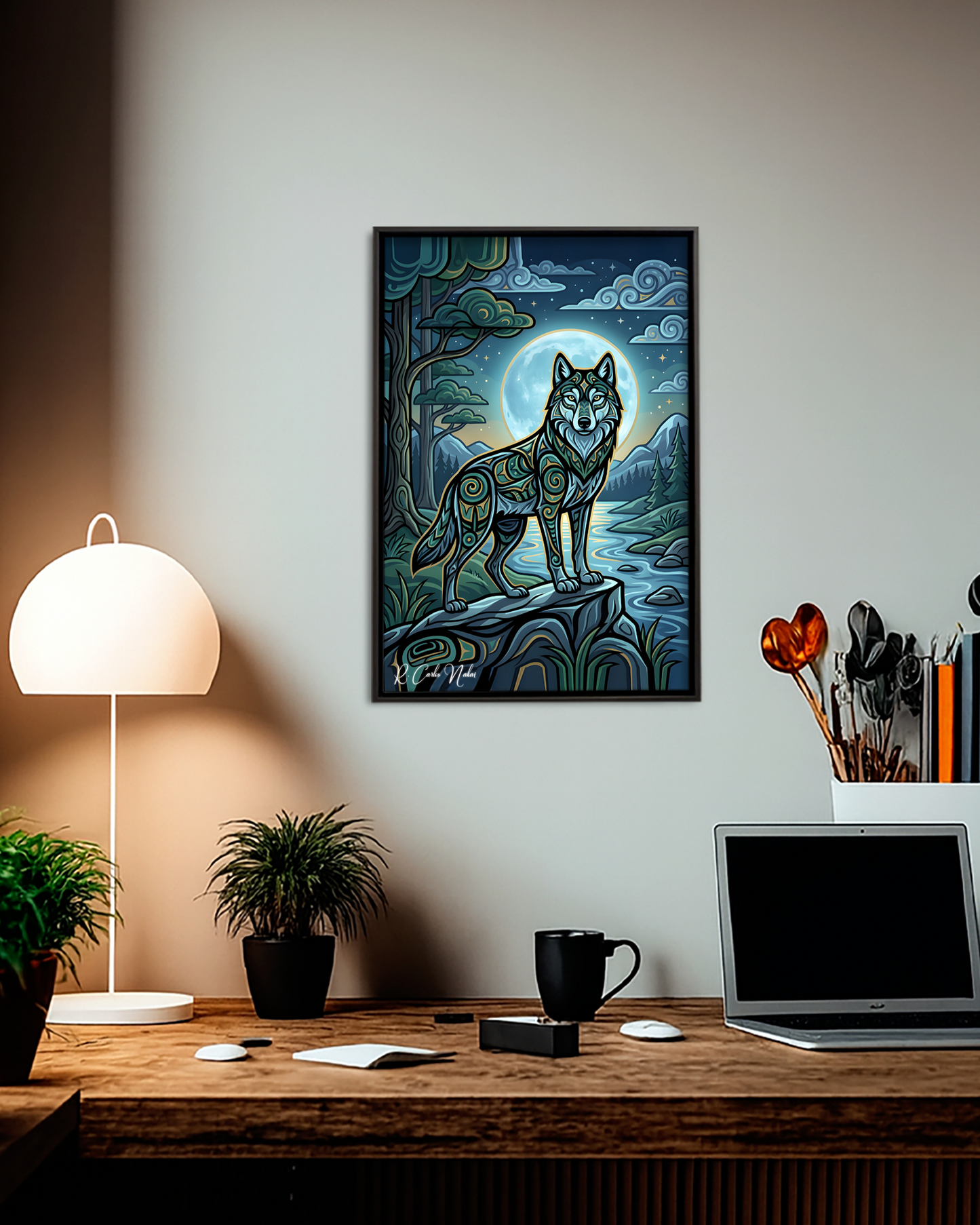 Native Wolf Art Poster - Canvas