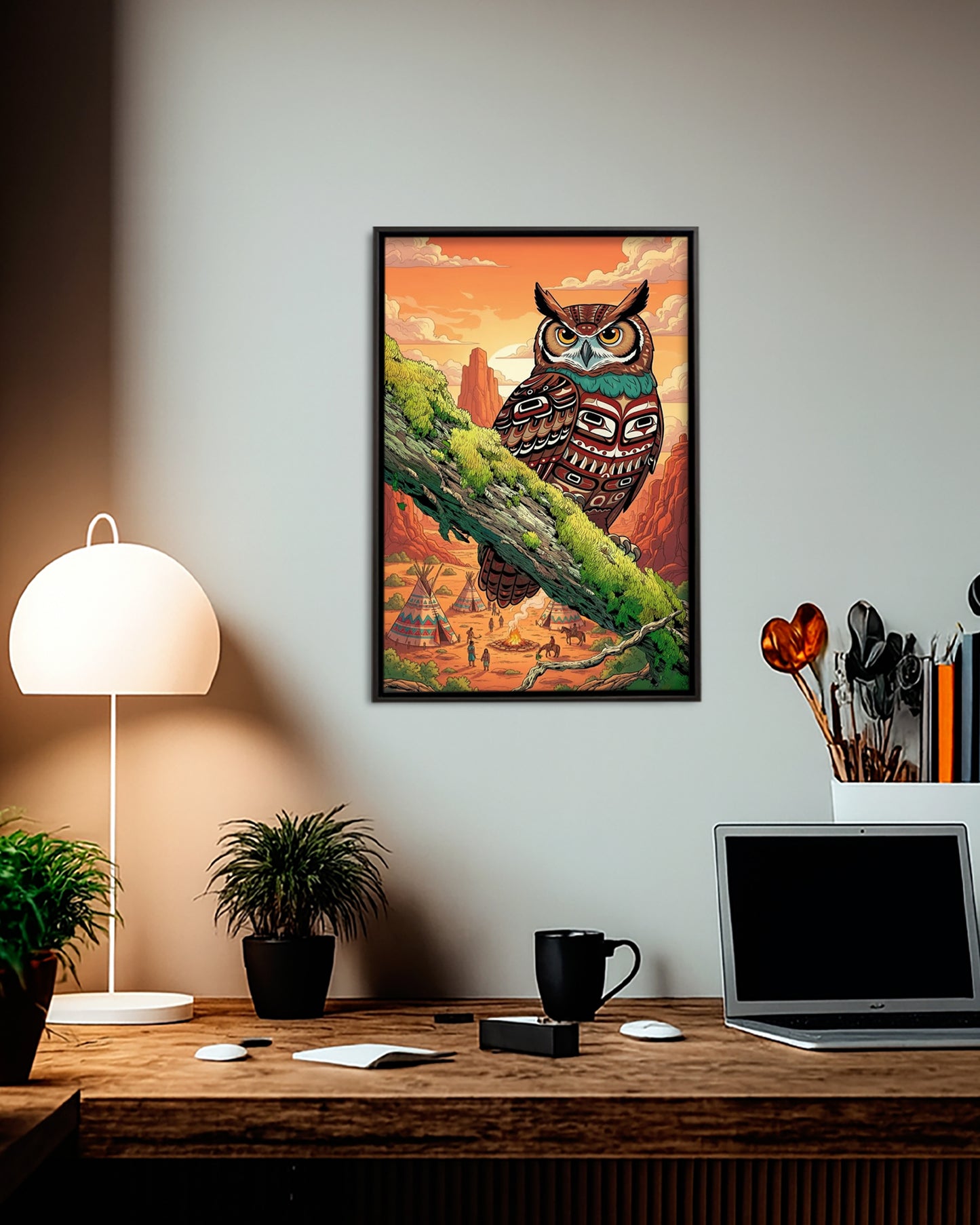 Native Owl Art Poster - Canvas