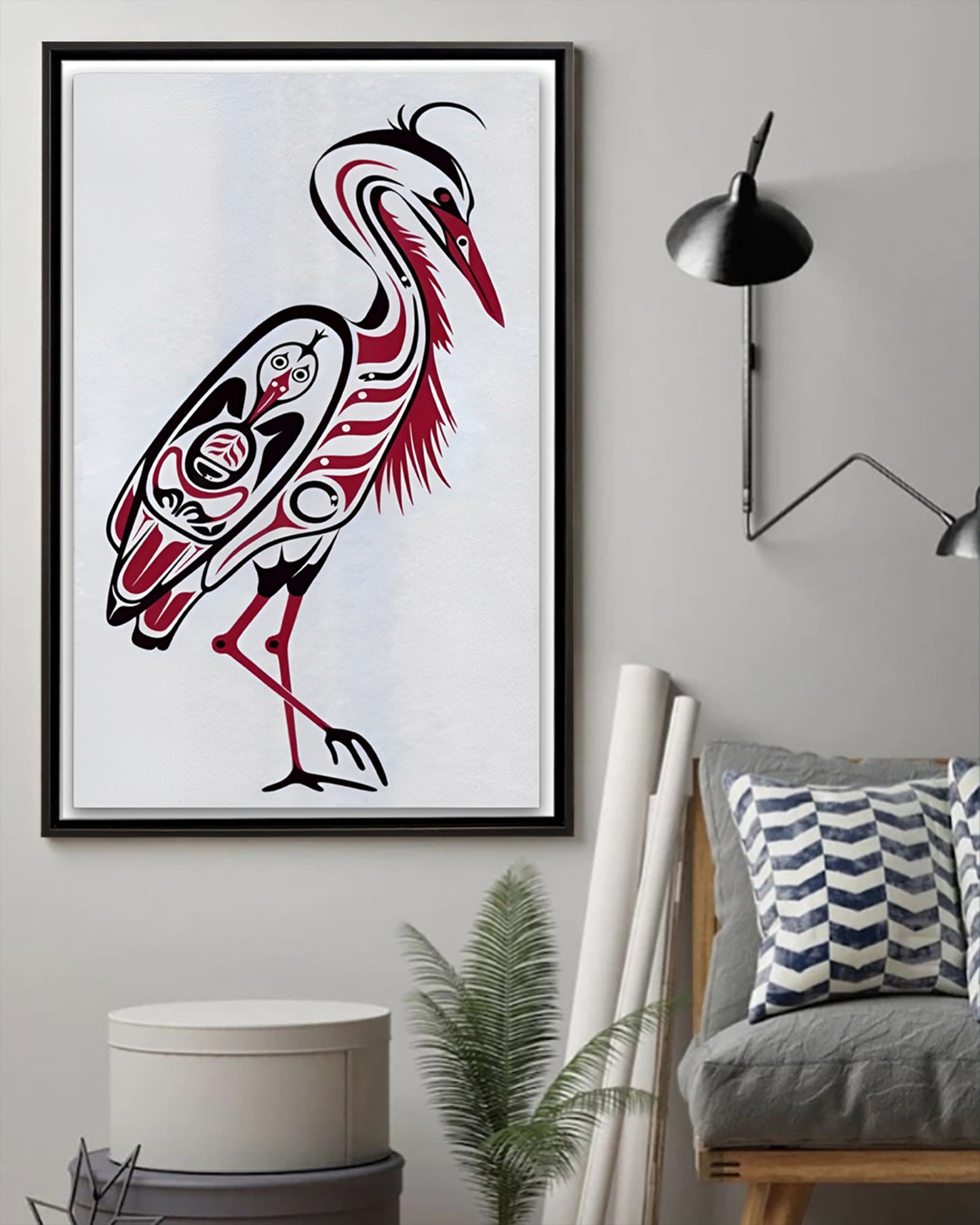 Native Heron Art Poster - Canvas