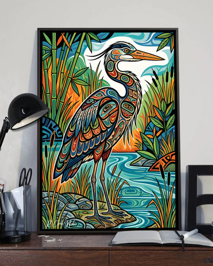 Native Heron Art Poster - Canvas