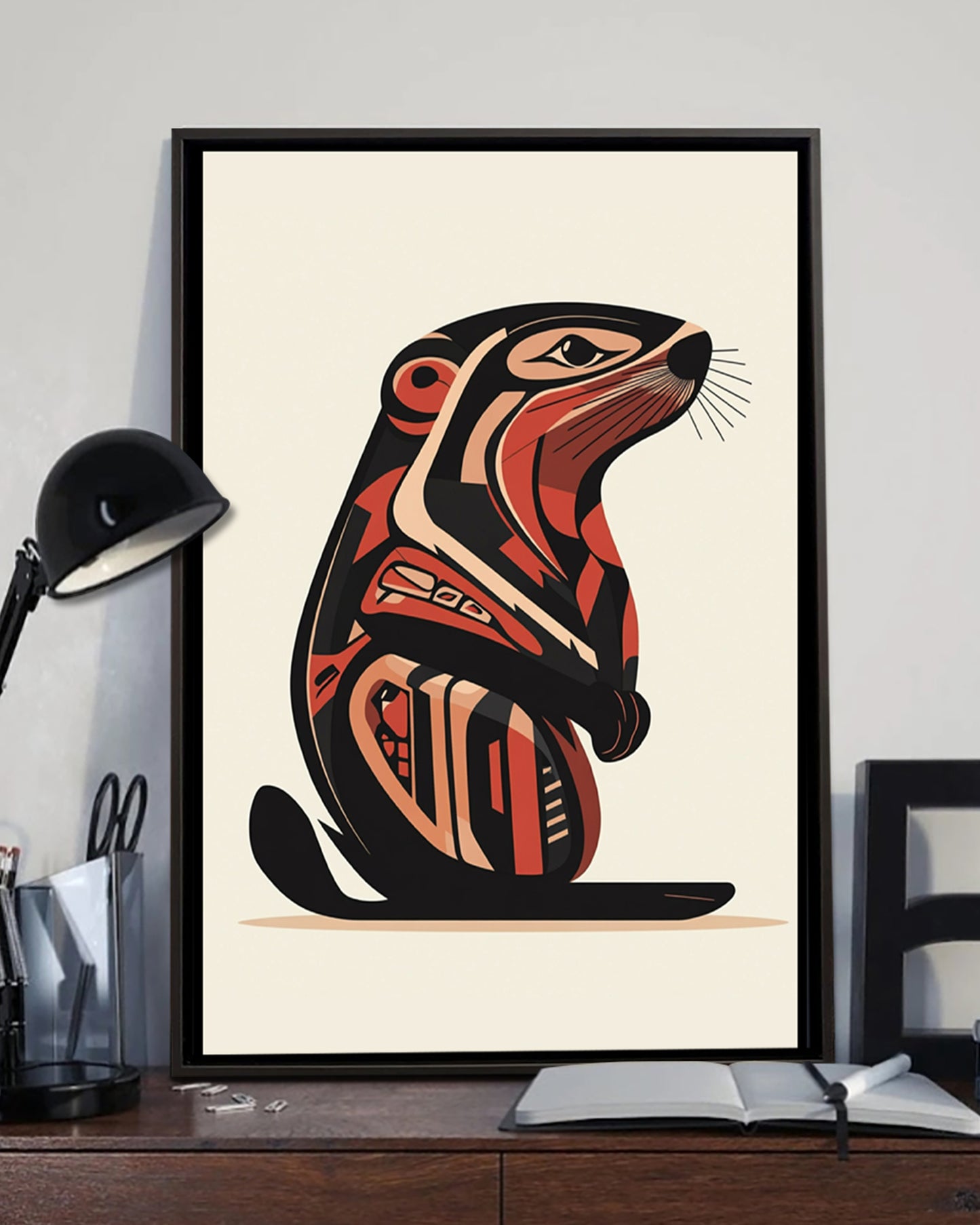 Native Beaver Art Poster - Canvas