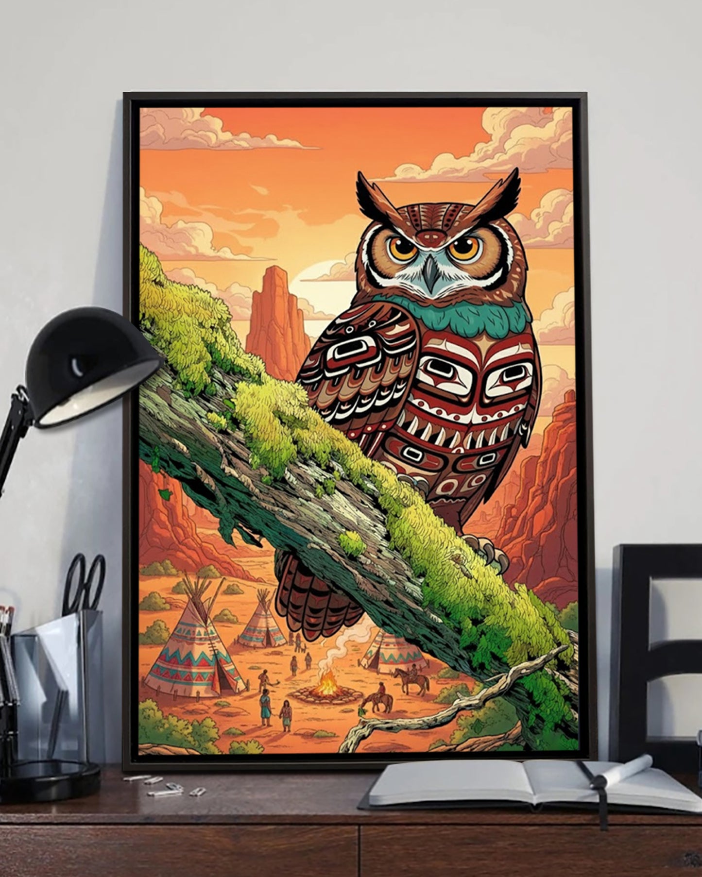 Native Owl Art Poster - Canvas