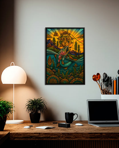 Native Salmon Art Poster - Canvas