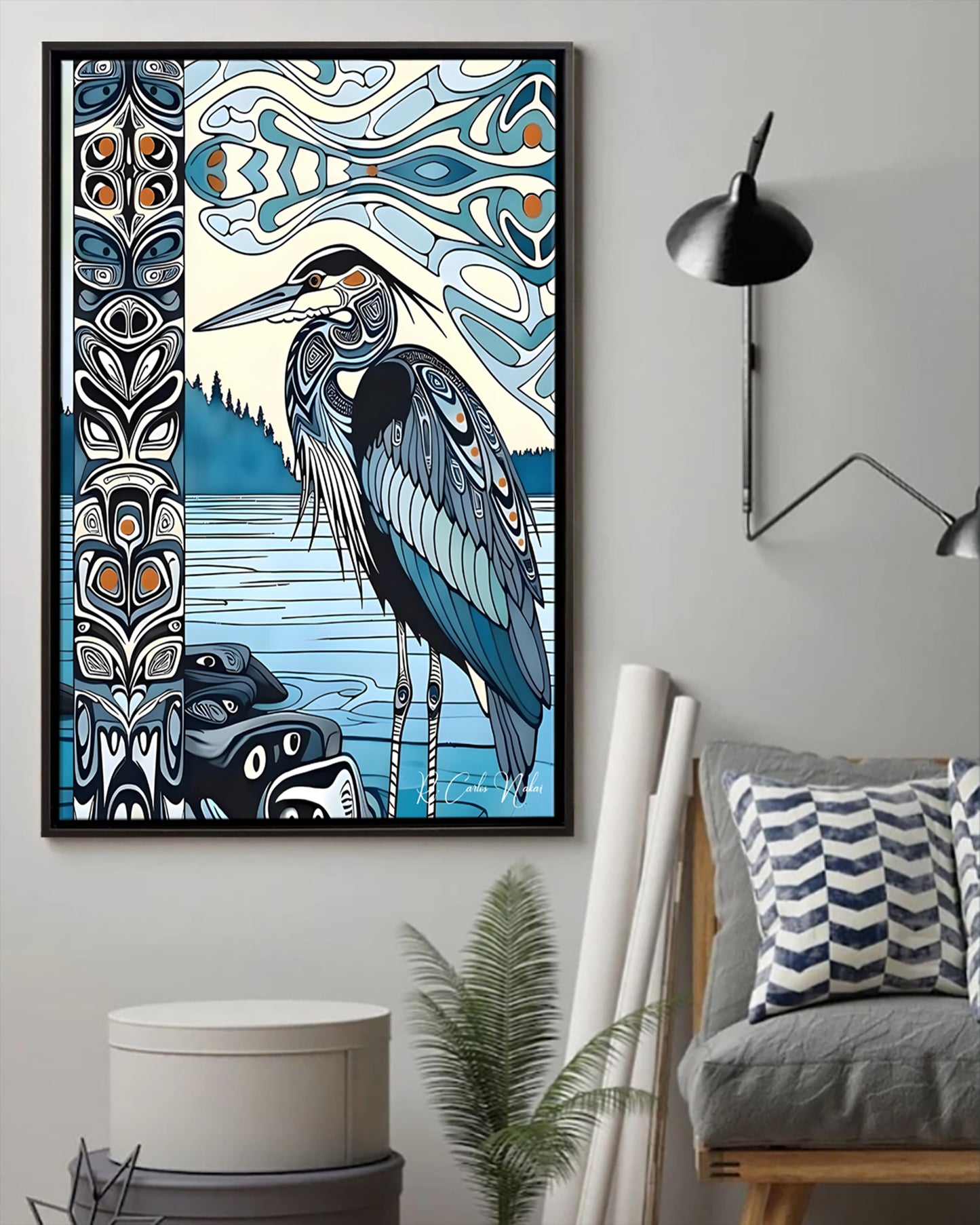 Native Heron Art Poster - Canvas