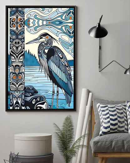 Native Heron Art Poster - Canvas