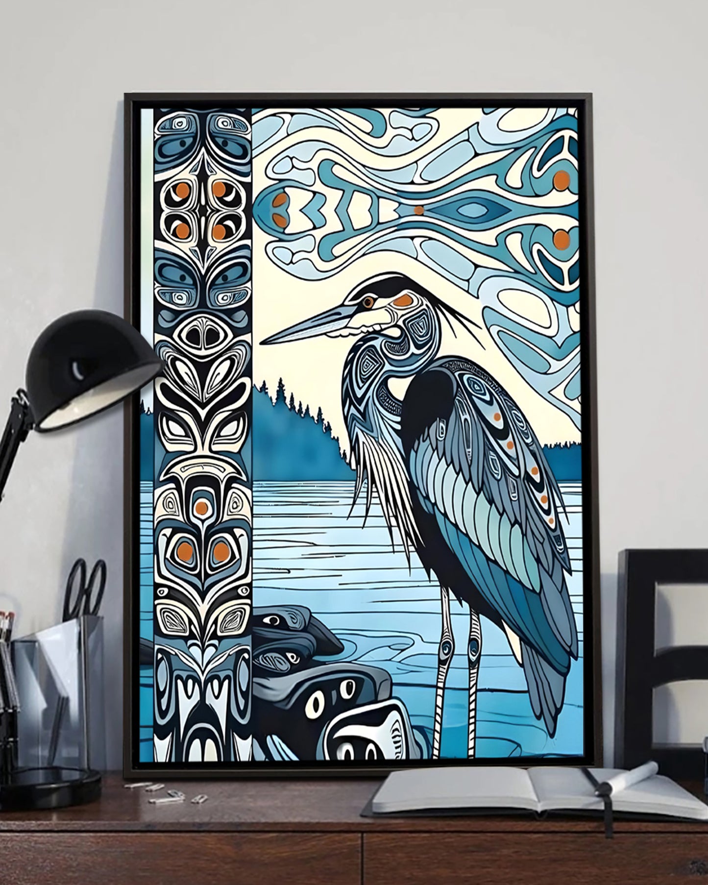 Native Heron Art Poster - Canvas