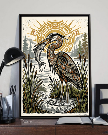 Native Heron Art Poster - Canvas