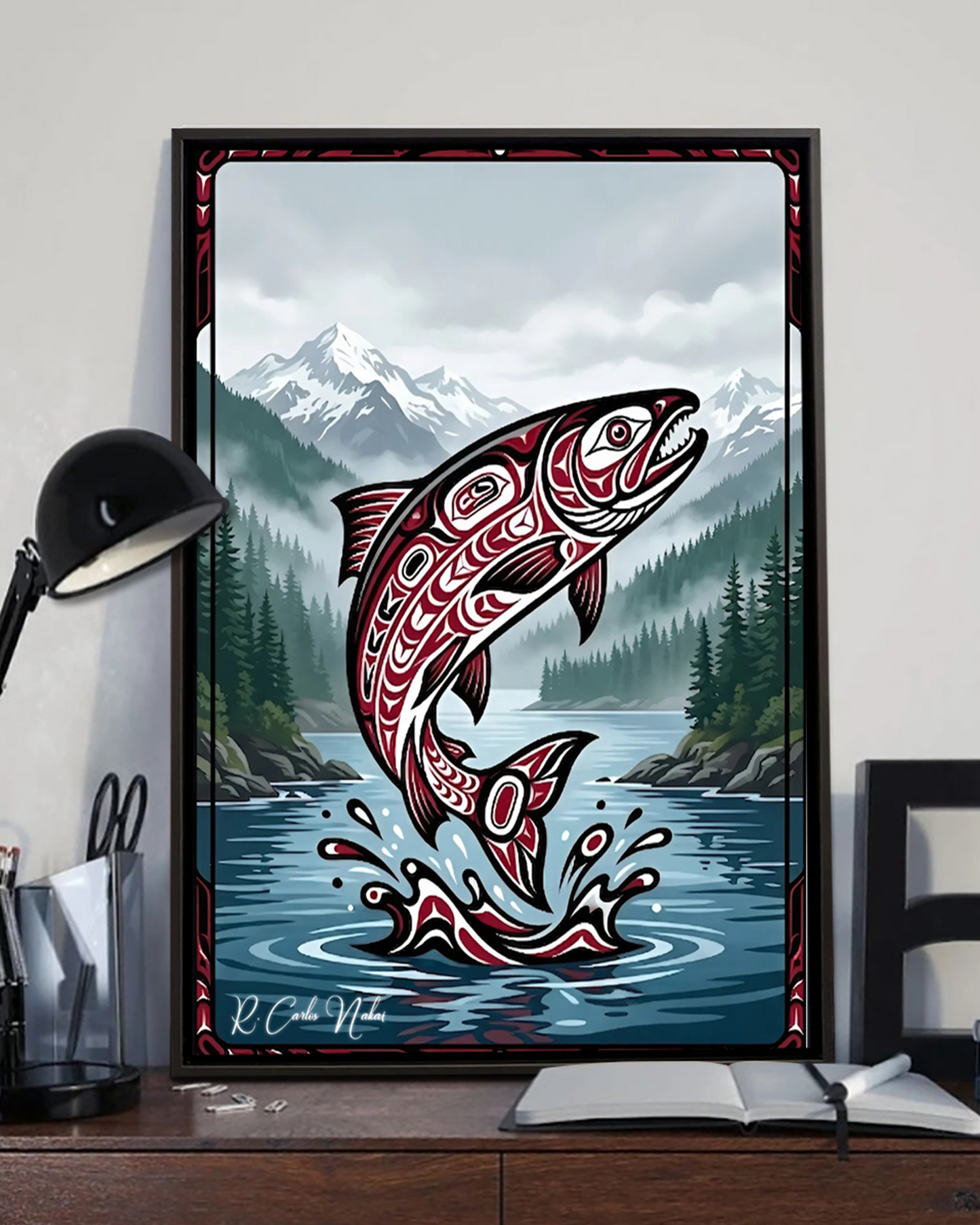 Native Salmon Art Poster - Canvas