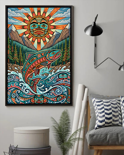 Native Salmon Art Poster - Canvas