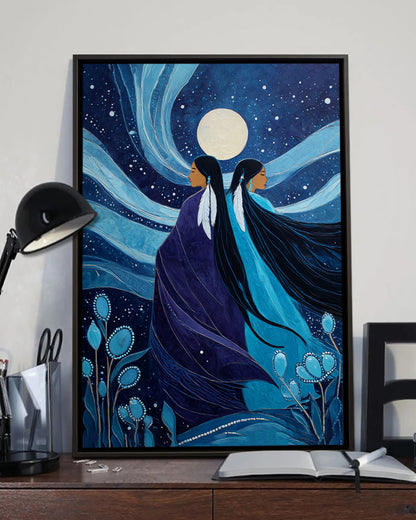 Sisters Beneath the Cedar Moon  Poster - Canvas