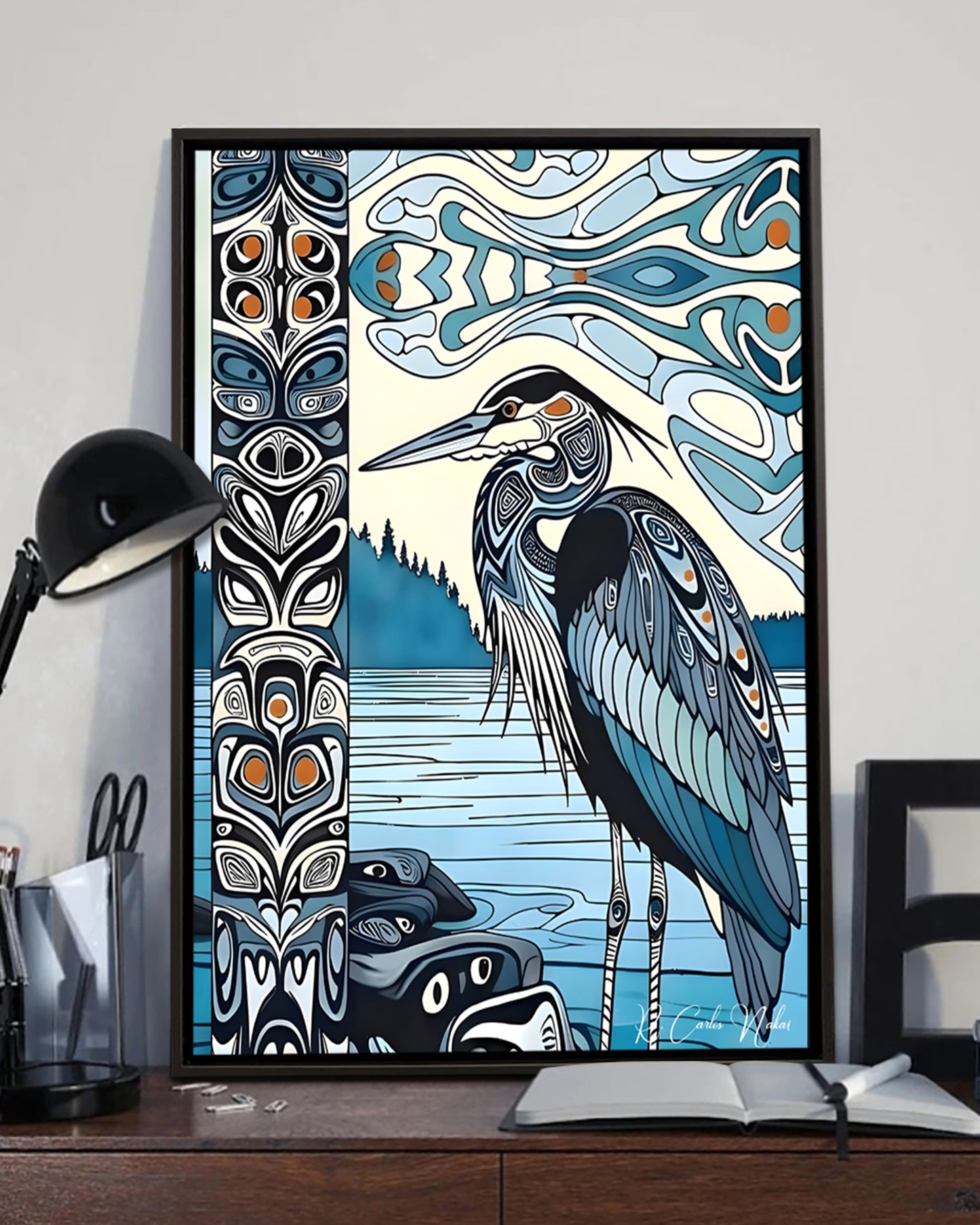 Native Heron Art Poster - Canvas