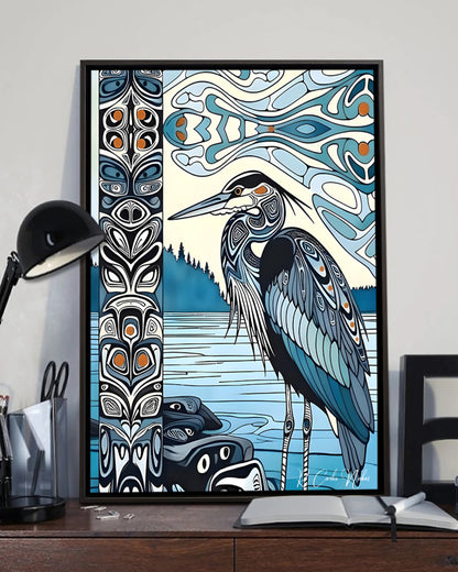 Native Heron Art Poster - Canvas