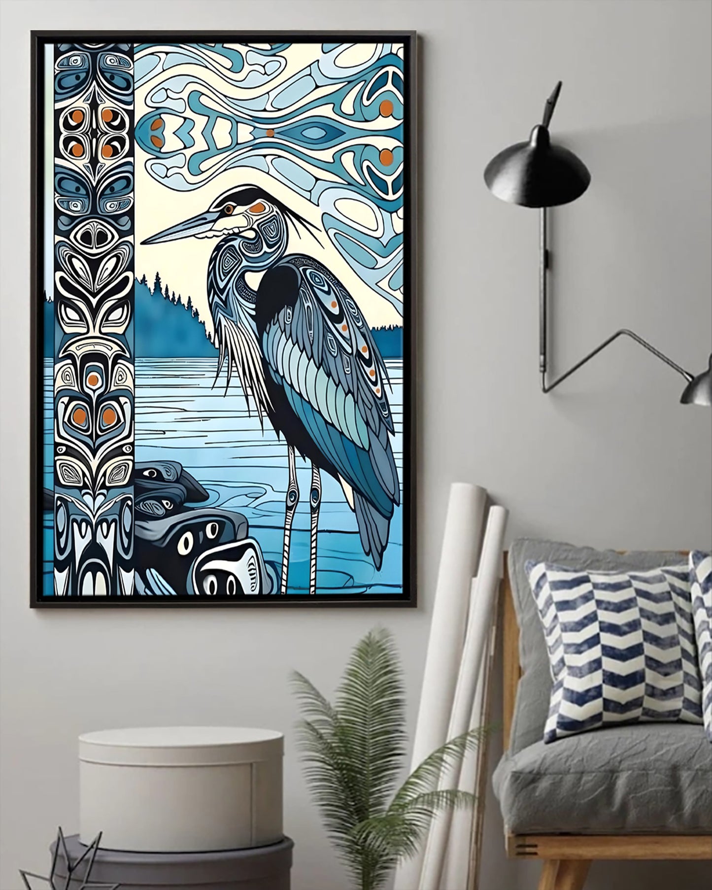 Native Heron Art Poster - Canvas