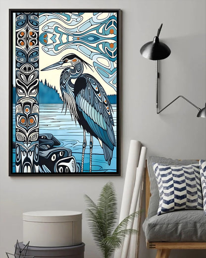 Native Heron Art Poster - Canvas