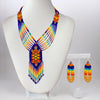 SALE 50 %OFF - Turtle Beadwork Blue Orange Beaded Lariat Necklace Earrings Set