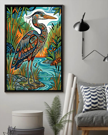 Native Heron Art Poster - Canvas