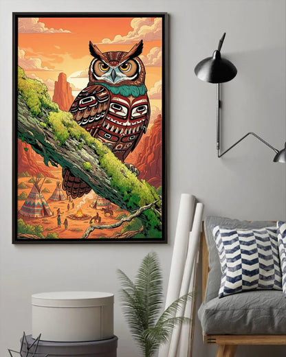 Native Owl Art Poster - Canvas