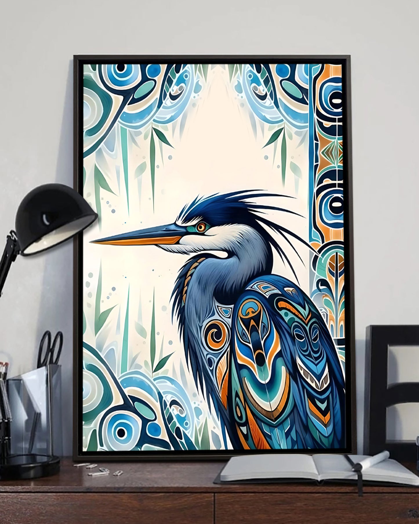 Native Heron Art Poster - Canvas
