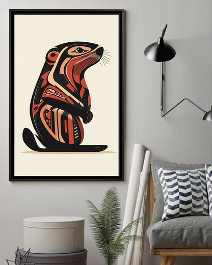 Native Beaver Art Poster - Canvas