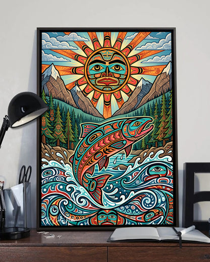 Native Salmon Art Poster - Canvas