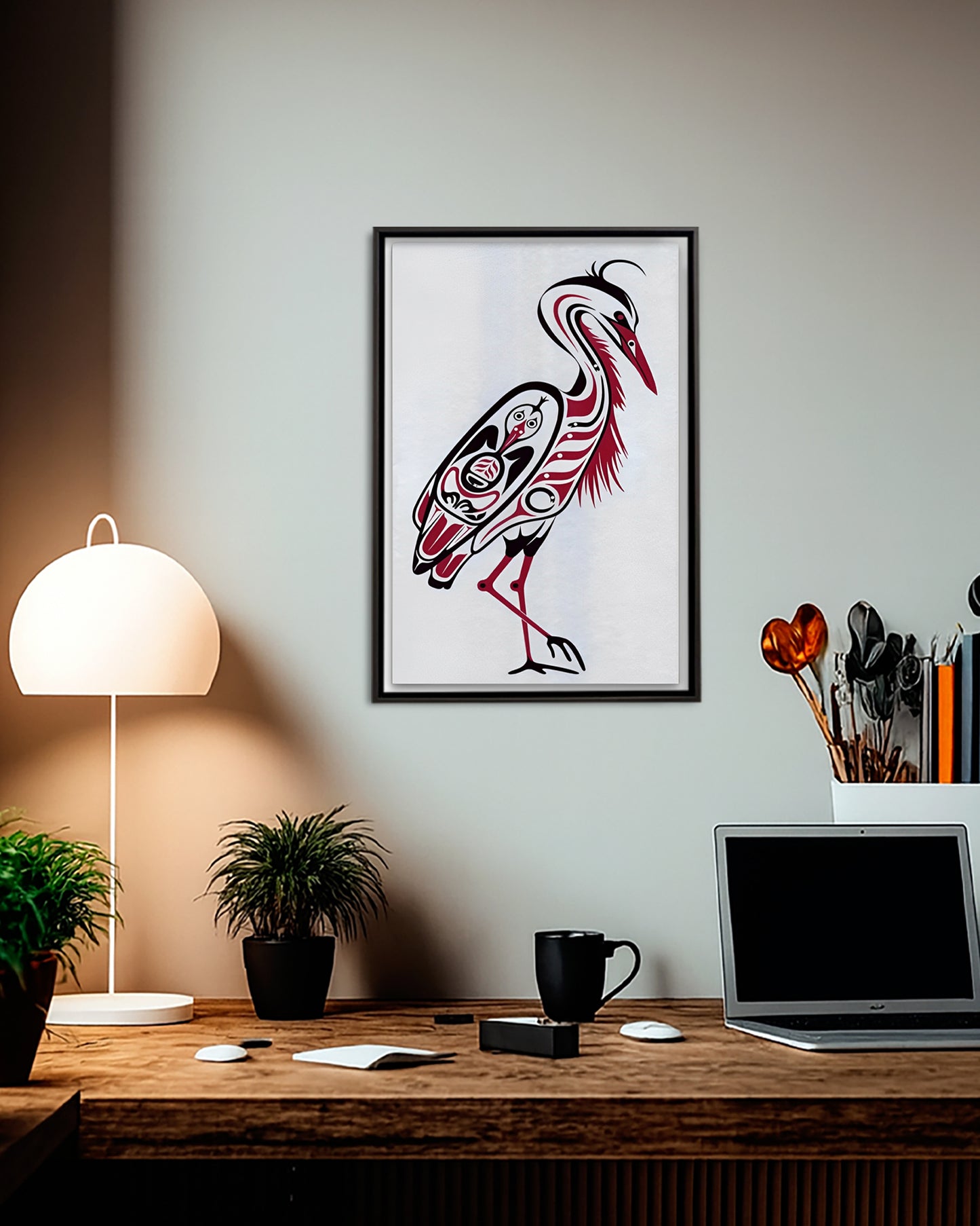 Native Heron Art Poster - Canvas