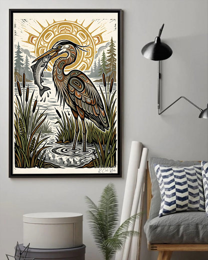 Native Heron Art Poster - Canvas