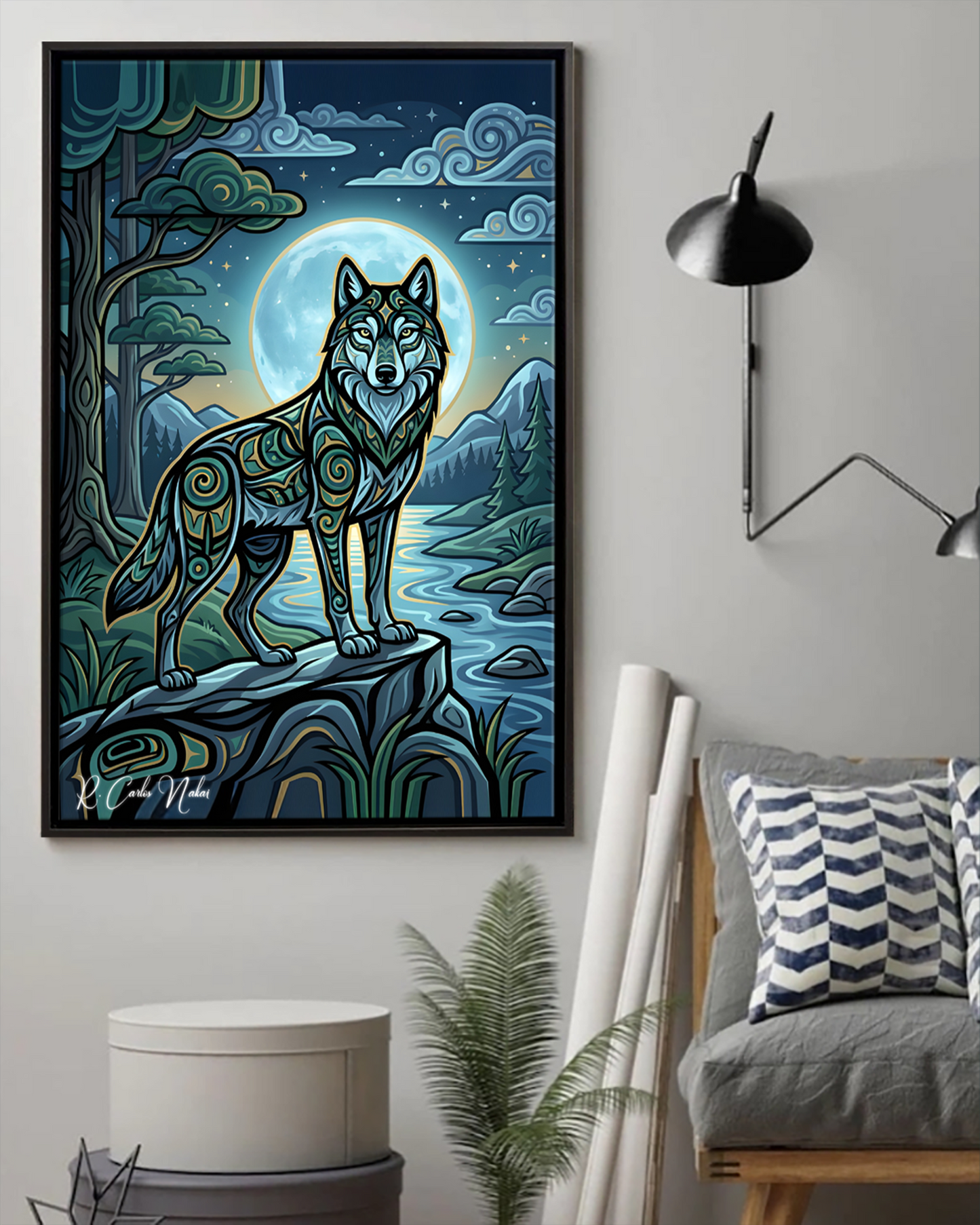 Native Wolf Art Poster - Canvas