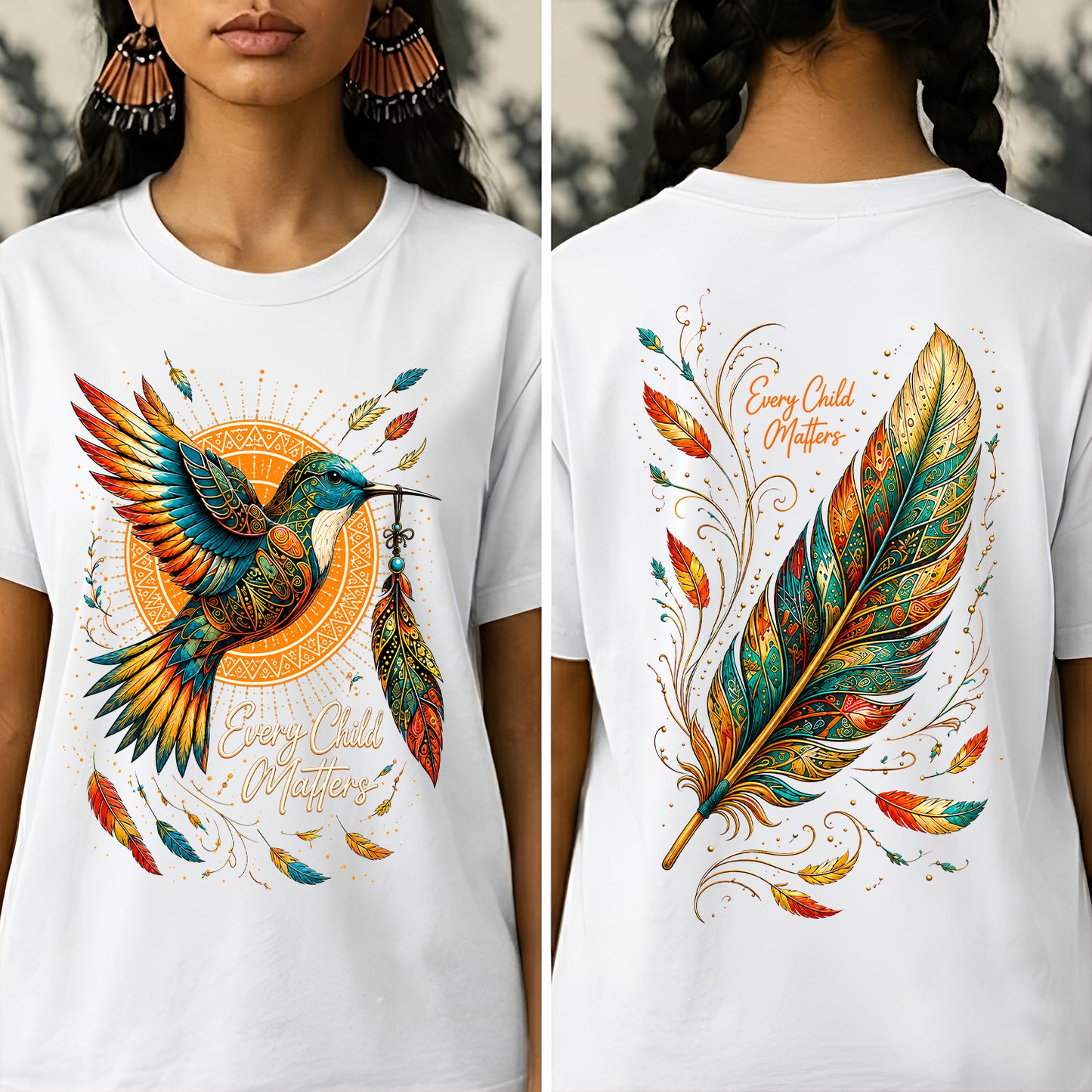Hummingbird Remembrance Orange Shirt - Two Sides