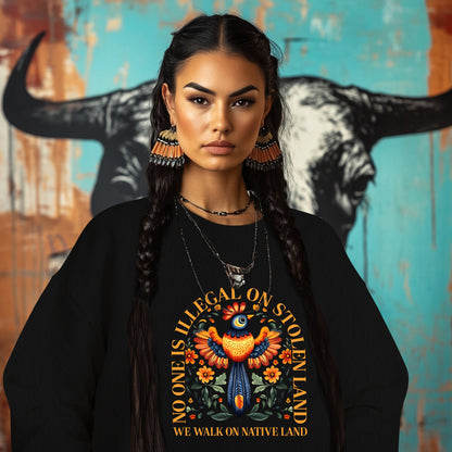 NO ONE IS ILLEGAL ON STOLEN LAND. WE WALK ON NATIVE LAND
