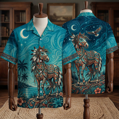 Native Horse Haida Pattern Hawaiian Shirt for Adults & Kids
